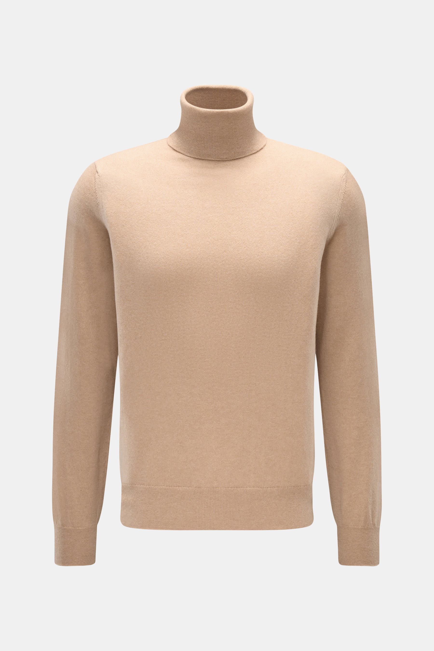 Cruciani Cashmere Rollkragenpullover beige, Slim Fit, feines Strickbild, anliegender Rollkragen, elastische Bündchen, reiner Cashmere, frontal fotografiert.