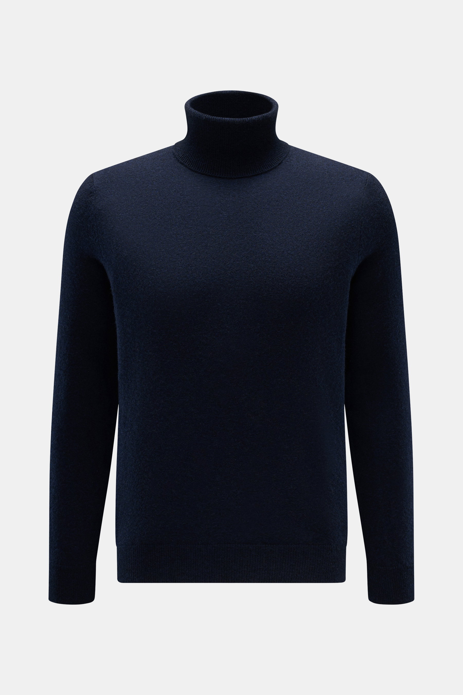 FTC Cashmere Rollkragenpullover navy, frontale Aufnahme, Slim Fit mit weichem Griff, feinem Strickbild, Ripprollkragen und Rippbündchen, reiner Cashmere.