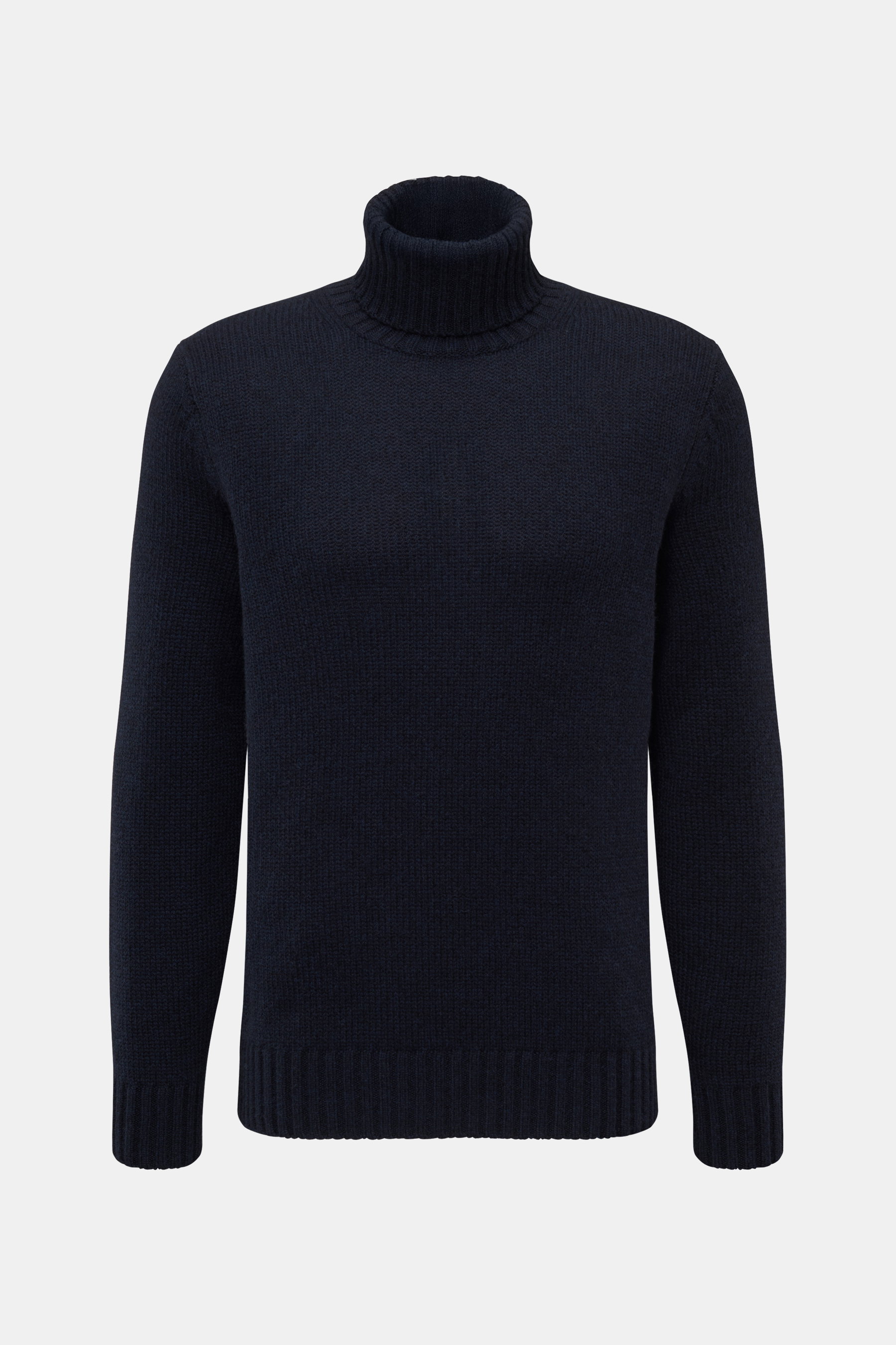 FTC Cashmere Rollkragenpullover navy, frontale Aufnahme, Slim Fit, mittelfeines Strickbild, reiner Cashmere, weicher Griff, anliegender Rollkragen, Rippbündchen.