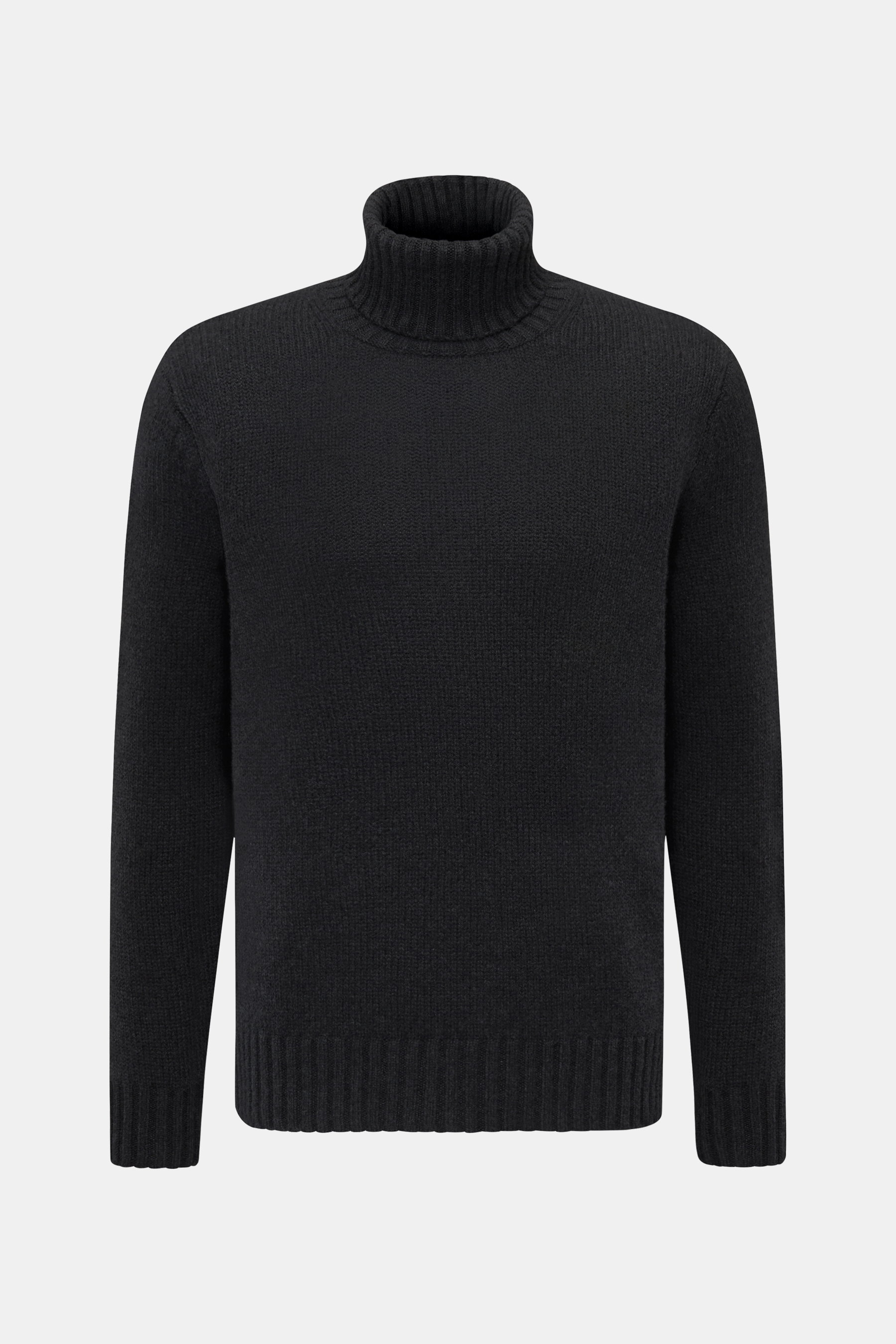 FTC Cashmere Rollkragenpullover anthrazit, frontal fotografiert, Slim Fit, mittelfeines Strickbild, reiner Cashmere, weicher Griff, Rollkragen, Rippbündchen.
