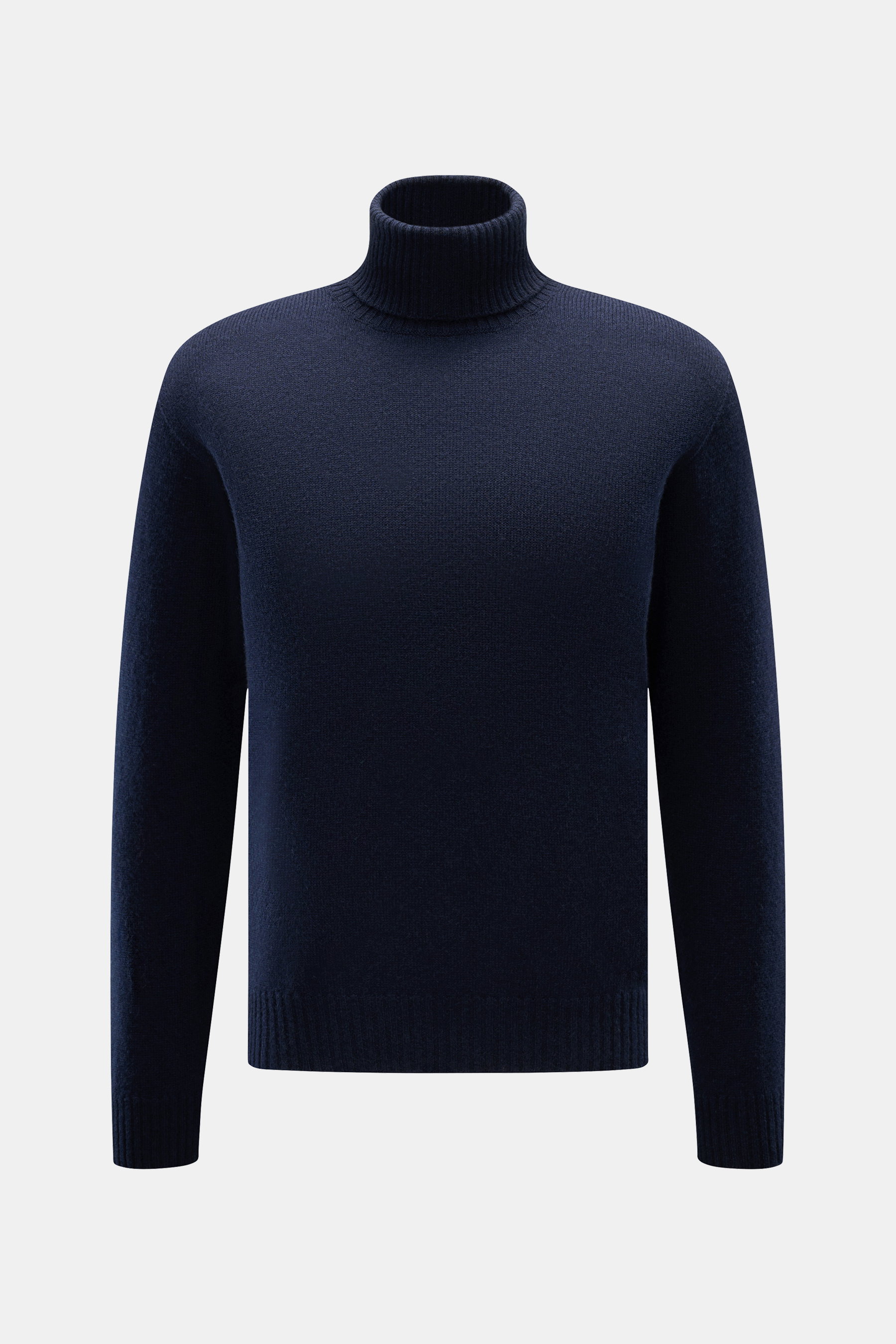 04651/ A trip in a bag Cashmere Rollkragenpullover navy, frontal fotografiert, Regular Fit, 100% Cashmere, weicher Griff, Rippstrick am Kragen und Bündchen.