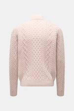 04651/ A trip in a bag Rollkragenpullover 'Mouline Cable Turtle' altrosa meliert, Rückansicht, voluminöses Zopfstrickmuster, Woll-Cashmere-Mix, Regular Fit.