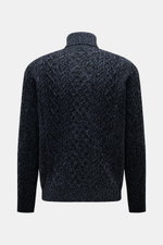 04651/ A trip in a bag Rollkragenpullover 'Mouline Cable Turtle' navy meliert, Rückansicht, grobes Zopfstrickmuster, Woll-Cashmere-Bouclé, Regular Fit.