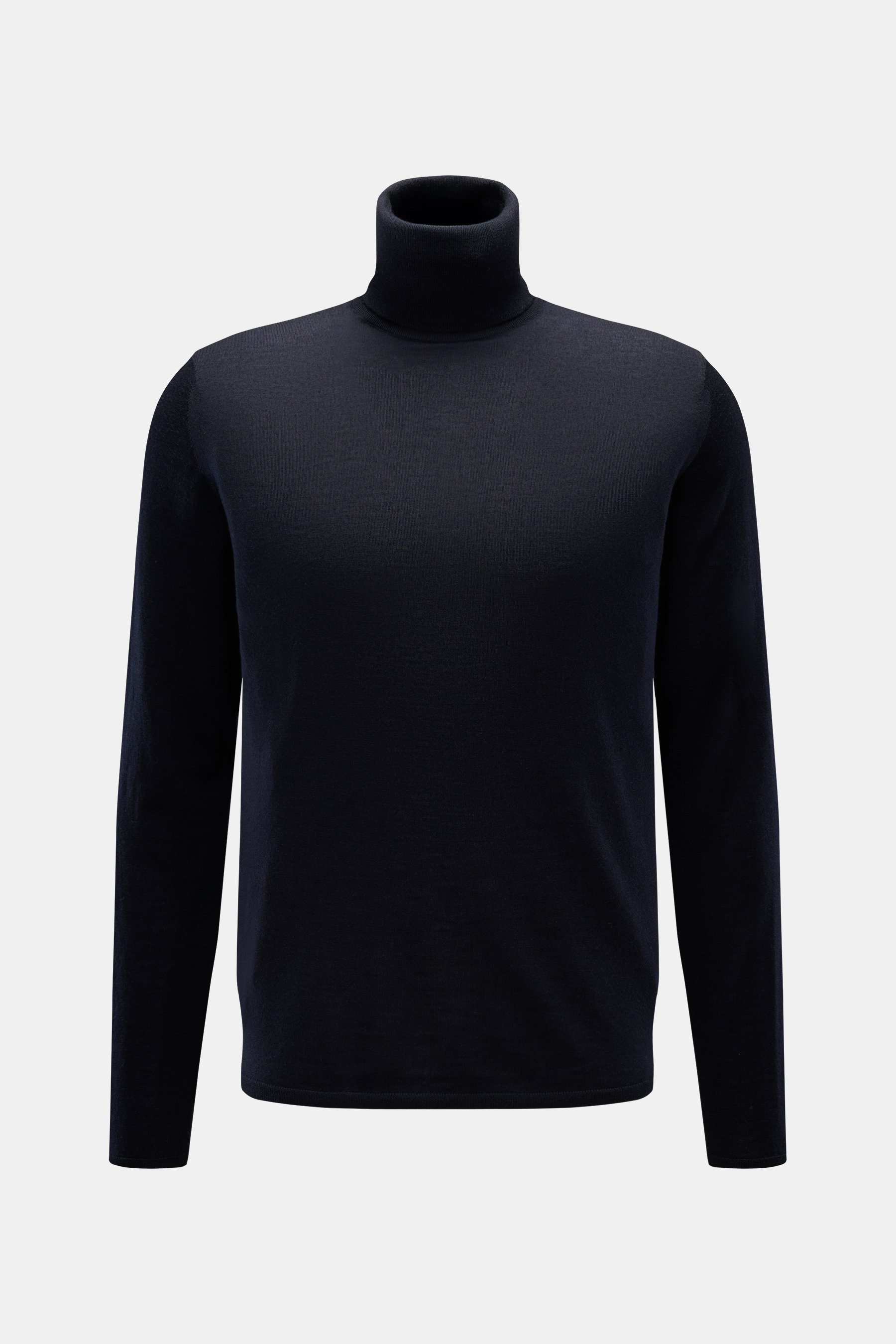 Kiefermann Merino Feinstrick-Rollkragenpullover 'Theor' dark navy, Slim Fit, aus reiner Merinowolle, weicher Griff, feines Strickbild, frontal fotografiert.