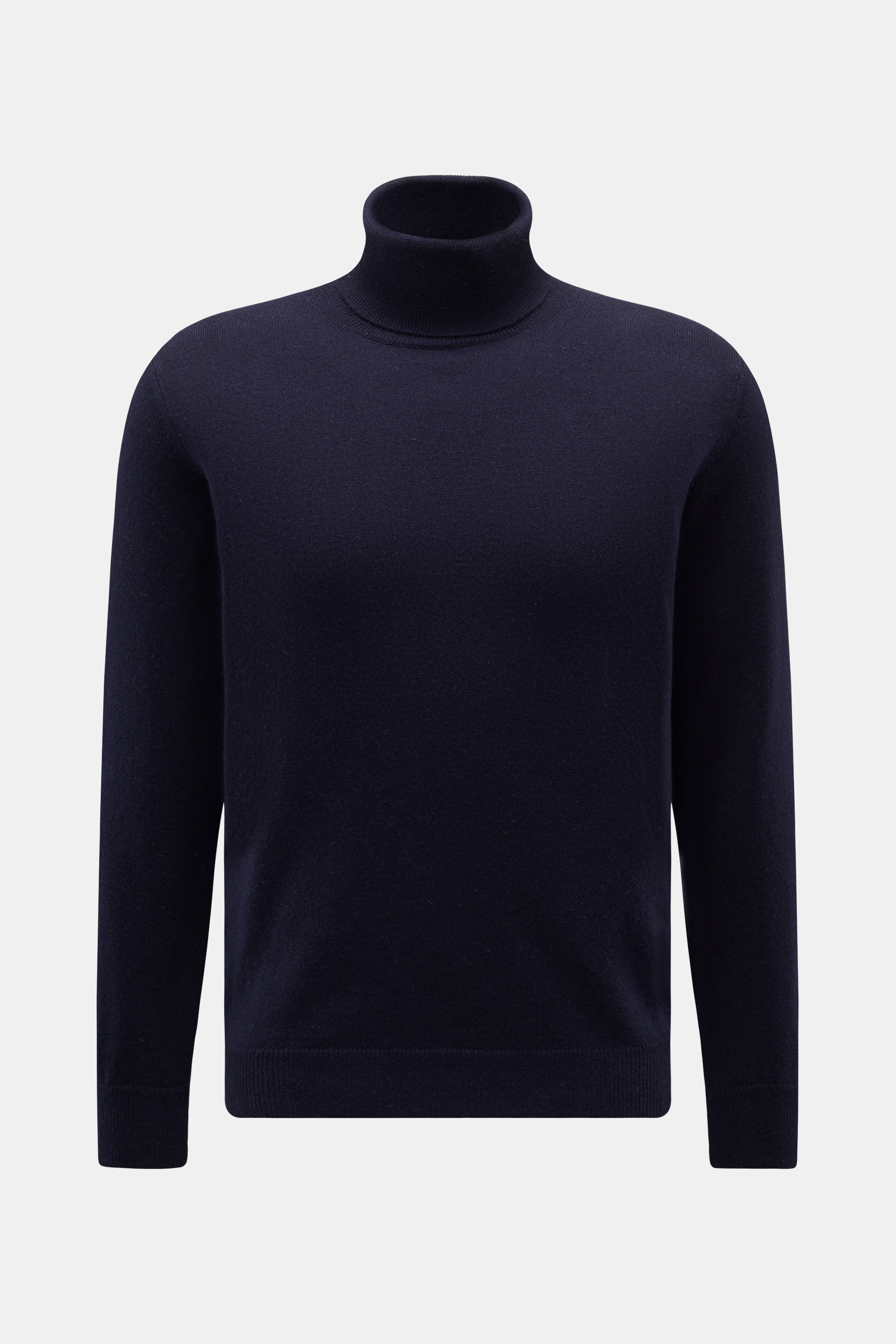Moorer Rollkragenpullover 'Todi' navy, frontal fotografiert, Slim Fit, Mix aus Cashmere und Seide, weicher Griff, feines Strickbild, anliegender Rollkragen, flexible Rippbündchen.