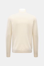 04651/ A trip in a bag Cashmere Rollkragenpullover creme, Rückansicht, Regular Fit, reiner Cashmere, weicher Griff, feines Strickbild, Rippstrick-Rollkragen, Rippbündchen.