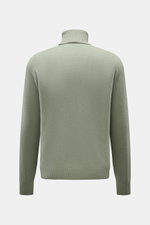 04651/ A trip in a bag Cashmere Rollkragenpullover salbei, Rückansicht, Regular Fit, weicher Griff, feines Strickbild, Rippstrick-Rollkragen und Bündchen.