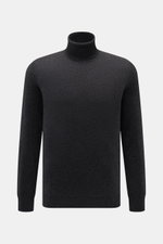 Von Braun Cashmere Rollkragenpullover dunkelgrau meliert, Slim Fit, fein gestrickt aus reinem Cashmere, mit anliegendem Rollkragen und elastischen Rippbündchen, frontal fotografiert.