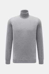 von Braun Cashmere Rollkragenpullover grau meliert, fein gestrickt aus reinem Cashmere, Slim Fit mit anliegendem Rollkragen, elastische Rippbündchen, frontal fotografiert