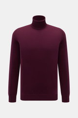 von Braun Cashmere Rollkragenpullover bordeaux, Slim Fit, fein gestrickt aus reinem Cashmere, sehr weich, anliegender Rollkragen, elastische Rippbündchen, Frontalansicht.