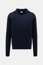 von Braun Cashmere Troyer navy, frontale Ansicht, edler Pullover aus reiner Inner Mongolei Cashmere, sportiver Rippstrick, Stehkragen, Regular Fit, weich und warm