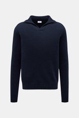von Braun Cashmere Troyer navy, frontale Ansicht, edler Pullover aus reiner Inner Mongolei Cashmere, sportiver Rippstrick, Stehkragen, Regular Fit, weich und warm