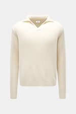 von Braun Cashmere Troyer creme, frontale Aufnahme, edler Pullover aus reinem Cashmere mit sportiven Rippstrick-Details, Stehkragen, Regular Fit, weich und wärmend