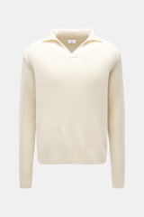 von Braun Cashmere Troyer creme, frontale Aufnahme, edler Pullover aus reinem Cashmere mit sportiven Rippstrick-Details, Stehkragen, Regular Fit, weich und wärmend