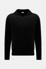 von Braun Cashmere Troyer schwarz, frontal fotografiert, edles Essential aus reinem Cashmere mit weichem Griff, sportiven Rippstrick-Details, Regular Fit, Stehkragen mit offener Kragenleiste und komfortablen Rippbündchen.