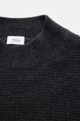 von Braun Cashmere Mock Neck Pullover anthrazit meliert, Nahaufnahme von oben, weicher Griff, edler Strukturstrick, Slim Fit, Mongolischer Cashmere