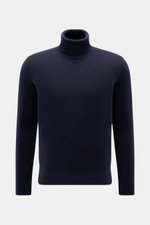 von Braun Cashmere Rollkragenpullover navy, frontal fotografiert, Slim Fit, reiner mongolischer Cashmere, edler Strukturstrick, Rollkragen und Rippbündchen, mittelfeines Strickbild, weicher Griff