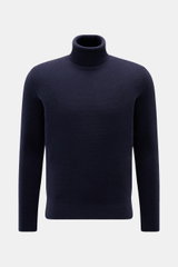 von Braun Cashmere Rollkragenpullover navy, frontal fotografiert, Slim Fit, reiner mongolischer Cashmere, edler Strukturstrick, Rollkragen und Rippbündchen, mittelfeines Strickbild, weicher Griff
