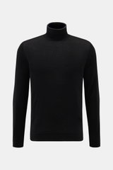 Colombo Feinstrick-Rollkragenpullover schwarz, frontale Ansicht, Regular Fit, feines Strickbild, Cashmere-Seiden-Mix, weicher Griff, flexible Rippbündchen.