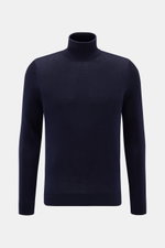 Colombo Feinstrick-Rollkragenpullover navy in Frontansicht, Regular Fit, weicher Cashmere-Seide-Mix, feines Strickbild, anliegender Rollkragen, flexible Rippbündchen.