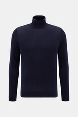 Colombo Feinstrick-Rollkragenpullover navy in Frontansicht, Regular Fit, weicher Cashmere-Seide-Mix, feines Strickbild, anliegender Rollkragen, flexible Rippbündchen.