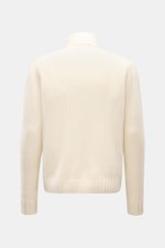 04651/ A trip in a bag Cashmere Rollkragenpullover creme, Rückansicht, Oversized Fit, grobes Strickbild, reiner Cashmere, weicher Griff, Rollkragen, Rippbündchen.
