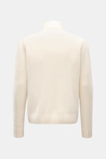 04651/ A trip in a bag Cashmere Rollkragenpullover creme, Rückansicht, oversized Fit, grobes Strickbild, reiner Cashmere, weicher Griff, Rippbündchen, Rollkragen.