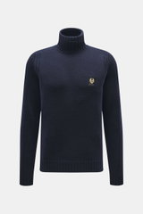 Belstaff Rollkragenpullover 'Watch' navy, Frontansicht, reine Wolle, weicher Griff, grobes Strickbild, Rippstrick-Elemente, Slim Fit, Rollkragen, BELSTAFF-Weblabel Brust, flexible Rippbündchen.