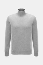 Malo Cashmere Rollkragenpullover grau meliert, Slim Fit, feines Strickbild, anliegender Rollkragen, Rippbündchen, frontal fotografiert.