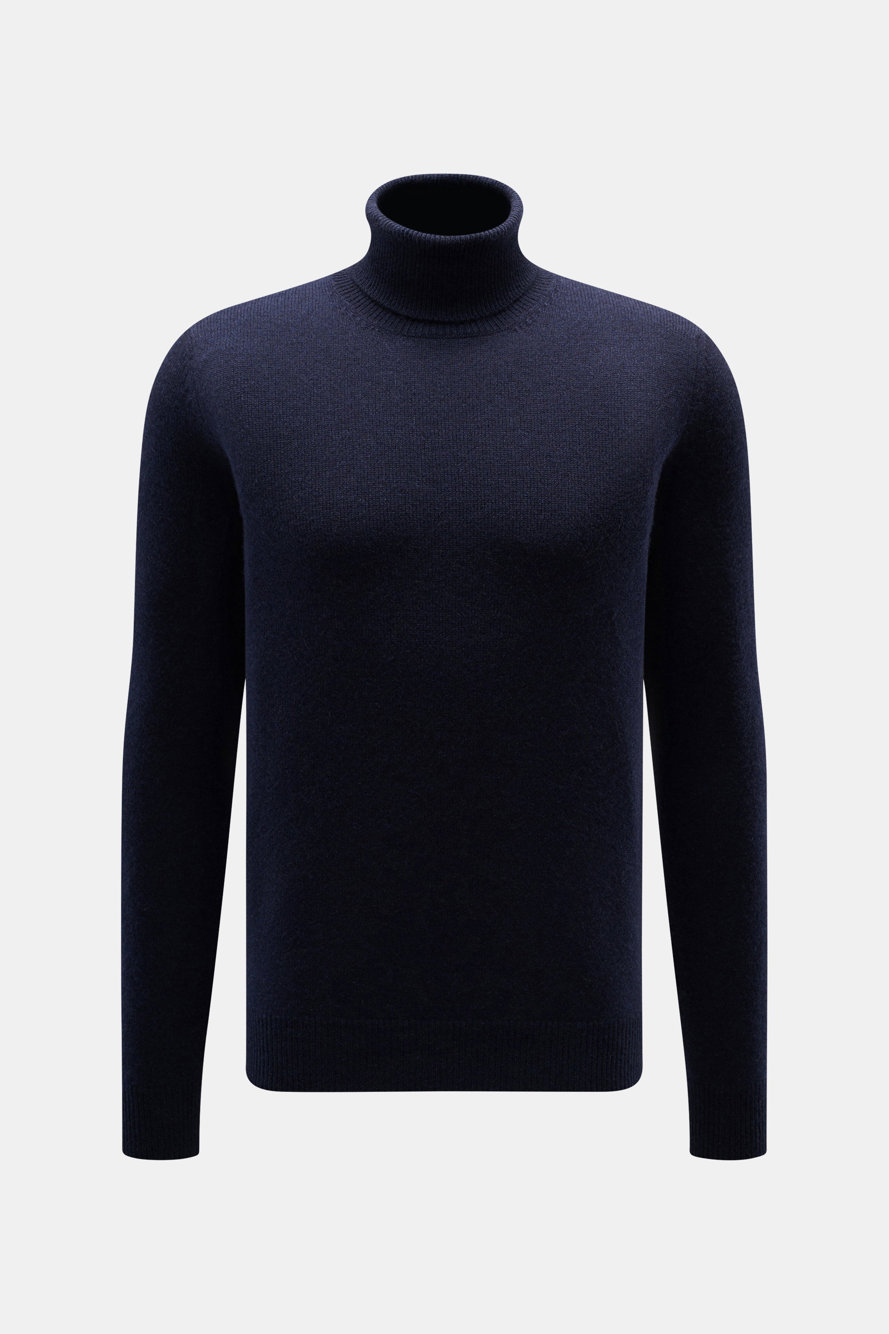 Malo Cashmere Turtleneck Sweater Navy shown from front, slim fit pure cashmere with very soft touch, medium-fine knit, fitted turtleneck, ribbed cuffs.