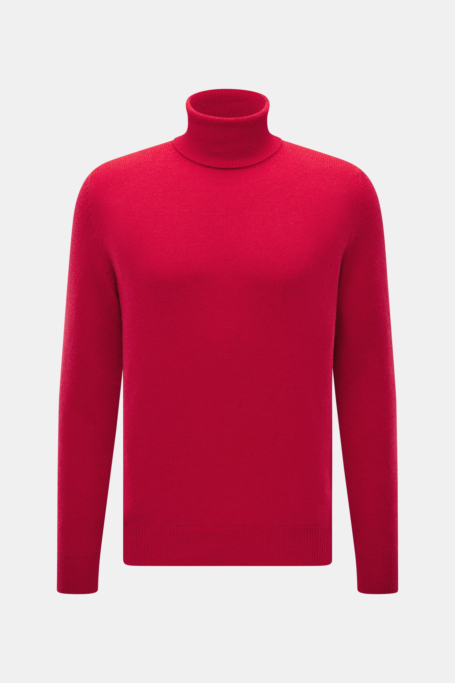 Front view of Malo Cashmere Turtleneck Sweater red, pure cashmere with medium-fine knit, slim fit, fitted turtleneck, ribbed cuffs, very soft touch, luxury for chilly days.