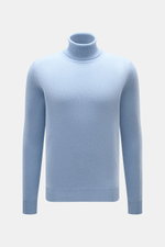 Malo Cashmere Rollkragenpullover hellblau meliert, Slim Fit, mittelfeines Strickbild, anliegender Rollkragen, Rippbündchen, Frontansicht
