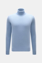 Malo Cashmere Rollkragenpullover hellblau meliert, Slim Fit, mittelfeines Strickbild, anliegender Rollkragen, Rippbündchen, Frontansicht