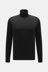 Malo Rollkragenpullover schwarz aus feiner Schurwolle, Slim Fit mit anliegendem Rollkragen und Rippbündchen, frontal fotografiert.