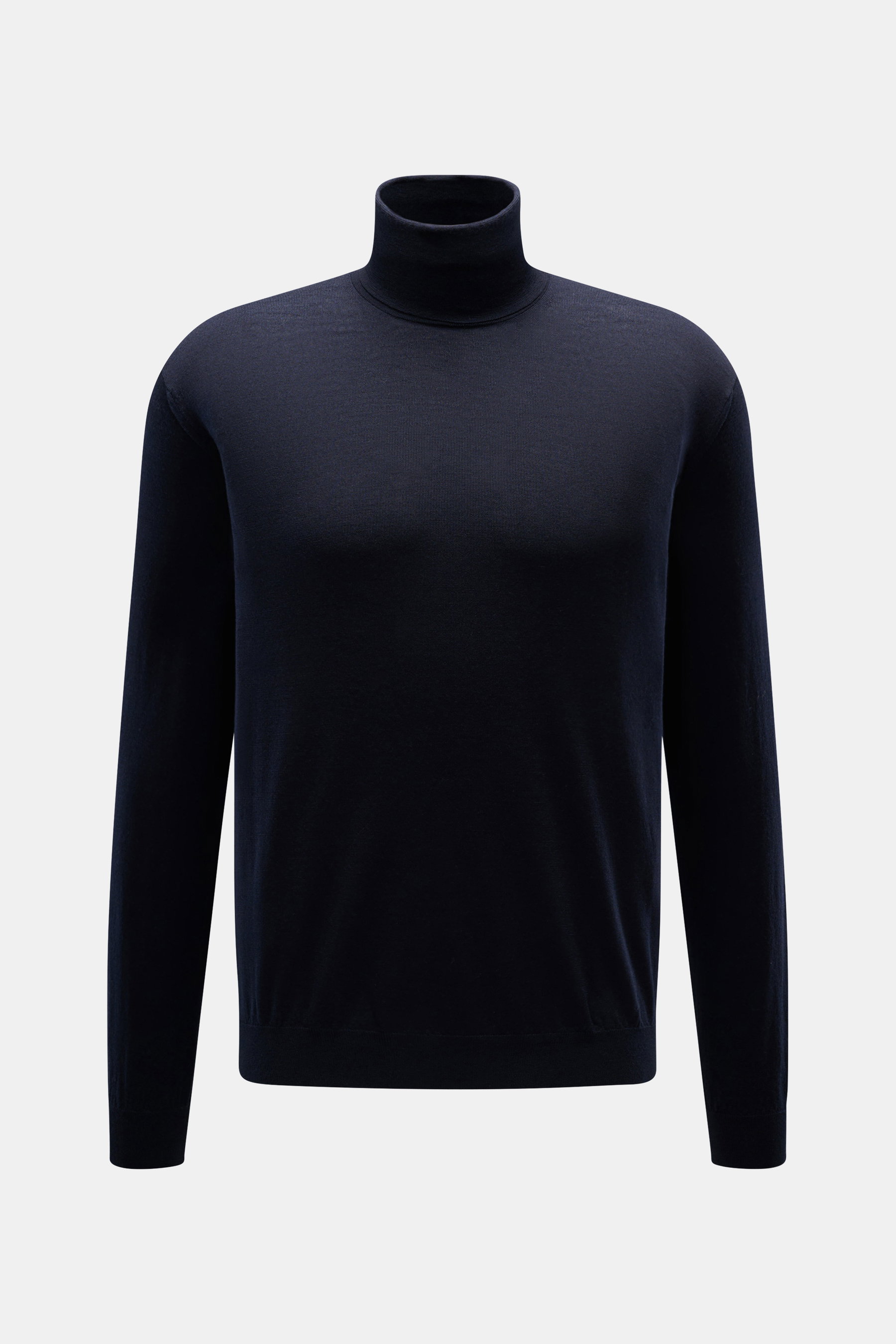 Malo Rollkragenpullover navy, Slim Fit, aus reiner, weicher Schurwolle mit feinem Strickbild, anliegendem Rollkragen, Rippbündchen, Frontansicht.