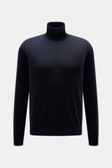 Malo Rollkragenpullover navy, Slim Fit, aus reiner, weicher Schurwolle mit feinem Strickbild, anliegendem Rollkragen, Rippbündchen, Frontansicht.