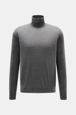 Malo Rollkragenpullover dunkelgrau meliert, Slim Fit, aus reiner Schurwolle mit anliegendem Rollkragen, Rippbündchen, feinem Strickbild, Frontansicht.
