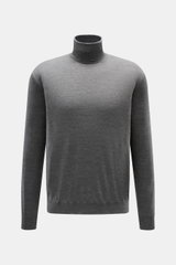 Malo Rollkragenpullover dunkelgrau meliert, Slim Fit, aus reiner Schurwolle mit anliegendem Rollkragen, Rippbündchen, feinem Strickbild, Frontansicht.