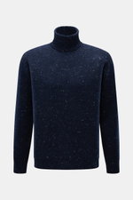 Drumohr Rollkragenpullover navy meliert, frontale Nahaufnahme, Luxus-Strickmix aus Schurwolle, Cashmere, Microfaser, Slim Fit, Rollkragen, weicher Griff, flexible Rippbündchen.