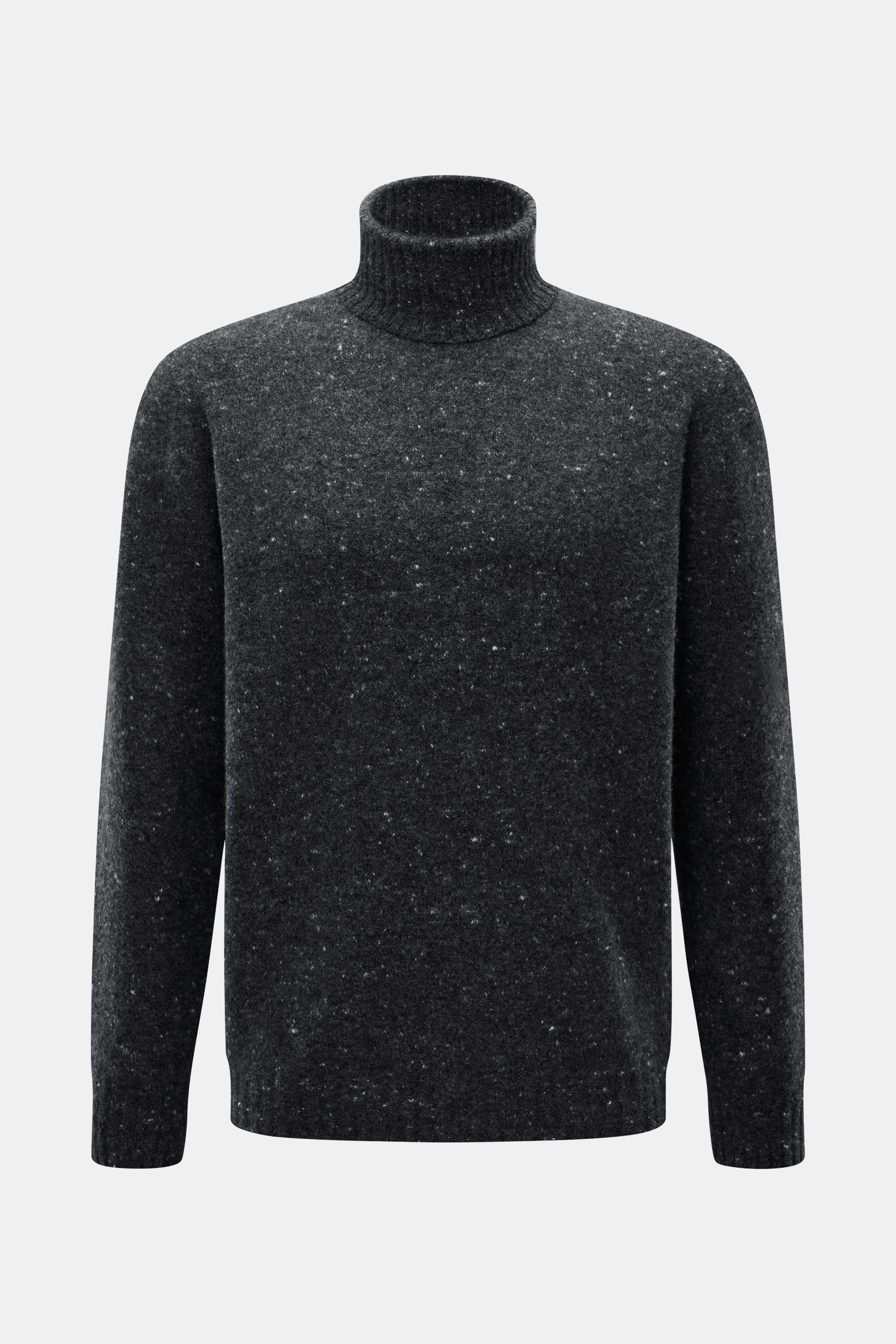 Drumohr Rollkragenpullover dunkelgrau meliert, frontal fotografiert, Slim Fit, mittelfeines Strickbild, ultrasoft aus Schurwolle, Cashmere, Microfaser, Rollkragen, flexible Rippbündchen.