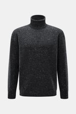 Drumohr Rollkragenpullover dunkelgrau meliert, frontal fotografiert, Slim Fit, mittelfeines Strickbild, ultrasoft aus Schurwolle, Cashmere, Microfaser, Rollkragen, flexible Rippbündchen.