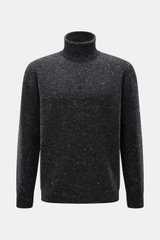 Drumohr Rollkragenpullover dunkelgrau meliert, frontal fotografiert, Slim Fit, mittelfeines Strickbild, ultrasoft aus Schurwolle, Cashmere, Microfaser, Rollkragen, flexible Rippbündchen.