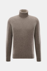 Front view of Fioroni Cashmere Rundhalspullover grau meliert turtleneck sweater, pure cashmere, very soft feel, medium-fine knit, slim fit, flexible ribbed cuffs. Souveräne Eleganz in ihrer luxuriösesten Form: Der Rollkragenpullover von FIORONI aus erlese