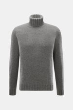 Front view of Fioroni Cashmere Rundhalspullover dunkelgrau meliert, a dark grey marl turtleneck sweater made of pure cashmere, featuring a very soft touch, medium-fine knit, slim fit, ribbed turtleneck, and flexible rib cuffs.

<p>Souveräne Eleganz in i
