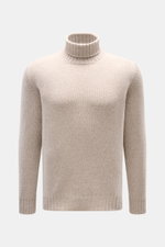 Fedeli Cashmere Rollkragenpullover 'Derby' beige meliert aus reiner Cashmere, Slim Fit, grobes Strickbild, anliegender Rollkragen, flexible Rippbündchen, frontal fotografiert.