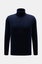 Fedeli Cashmere Rollkragenpullover 'Derby' navy, frontale Perspektive, weicher, voluminöser Griff, reiner Cashmere, Regular Fit, mittelfeines Strickbild, Rollkragen, Rippbündchen.