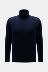 Fedeli Cashmere Rollkragenpullover 'Derby' navy, frontale Perspektive, weicher, voluminöser Griff, reiner Cashmere, Regular Fit, mittelfeines Strickbild, Rollkragen, Rippbündchen.