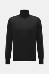 Gran Sasso Feinstrick-Rollkragenpullover schwarz, Frontansicht, Regular Fit, Mix aus Schurwolle, Cashmere, Seide, softer Griff, feines Strickbild, anliegender Rollkragen, elastische Rippbündchen