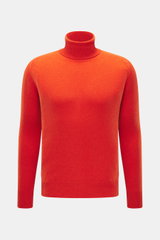 Front view of B.F. Knitwear Cashmere Turtleneck Sweater orange, a slim fit, pure cashmere turtleneck with soft touch, medium-fine knit pattern, and elastic rib-knit cuffs, perfect for autumn and made in Italy.