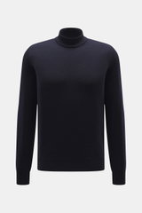 Colombo Cashmere Mock Neck Pullover navy, frontal fotografiert, reiner Baby-Cashmere, sehr weicher Griff, feines Strickbild, Regular Fit, Stehkragen, komfortable Rippbündchen.
